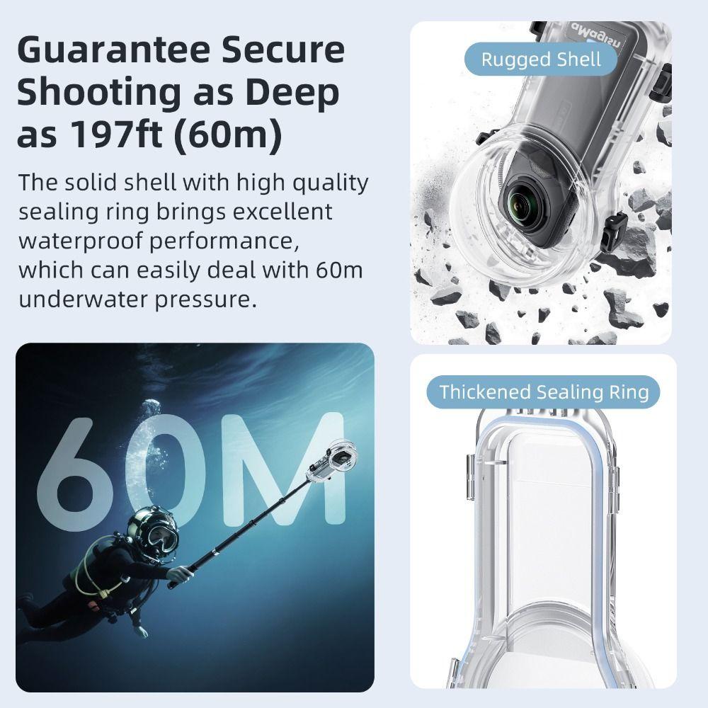 60M Invisible Dive Case Hard Underwater Diving Shell for Insta360 X5 Action Camera Accessories