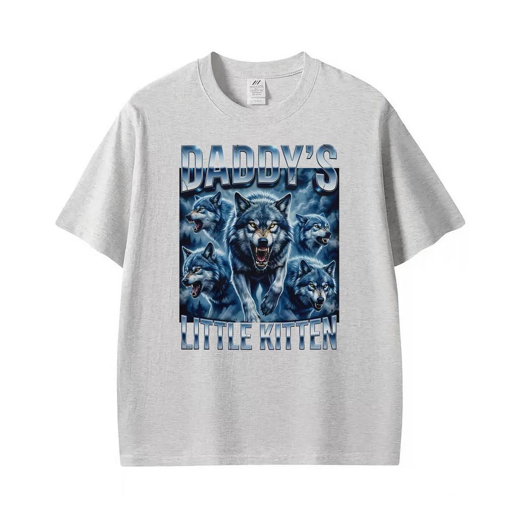 Daddys Kleines Kätzchen Wolf Lustiges Gotisches Meme Grafik T-Shirt Unisex Vintage Übergroße T-Shirts Unisex Lässige Oberteile T-Shirt Streetwear