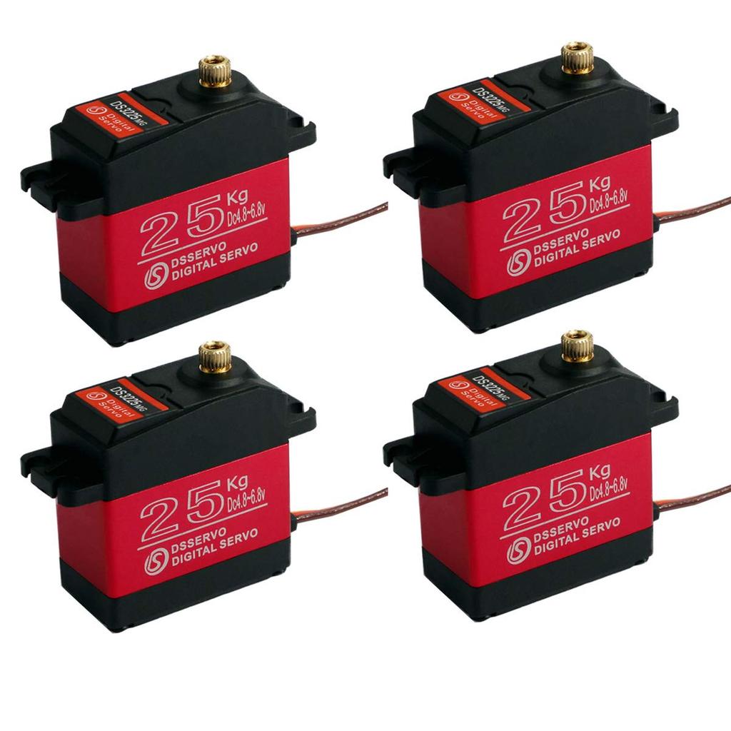 4-Piece Set DS3225 Waterproof 25KG Digital Servo, Full Metal Digital Steering Servo with 25T Servo Arm for RC (270°)
