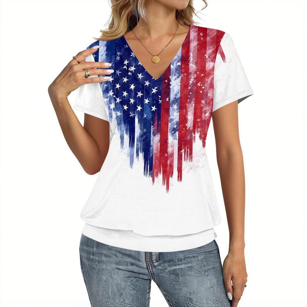 Women's Casual V Neck Short Sleeve Top Lightweight Printed T Shirt Relaxed Fit Soft Fabric Summer Tee for Everyday Wear