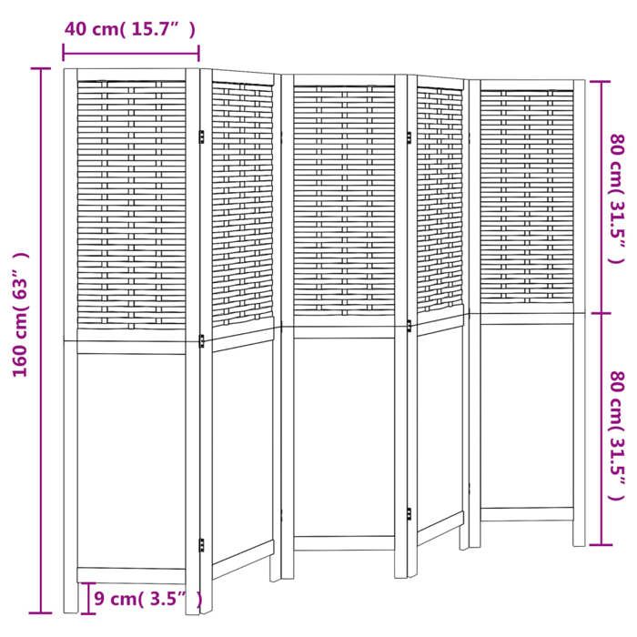 VidaXL Cloison de Séparation 5 Panneaux, Séparateur de Pièce, Écran d'Intimité, Paravent de Salon Chambre, Marron Foncé Bois 358709
