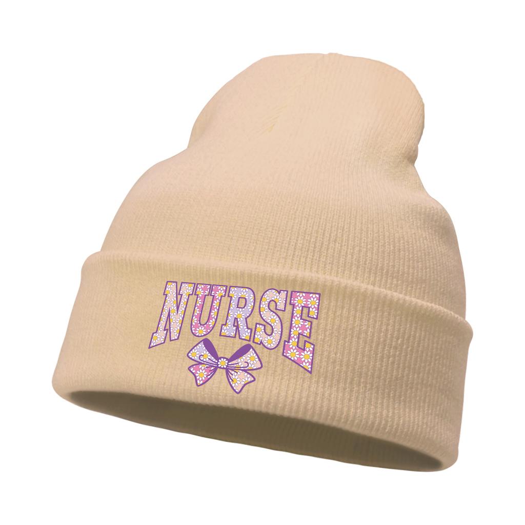 Nurse Bow Print Warm Winter Hats Unisex Cap Beanie Man Cap Stretchable Trendy Knitted Hat Beanie Perfect For Urban Style