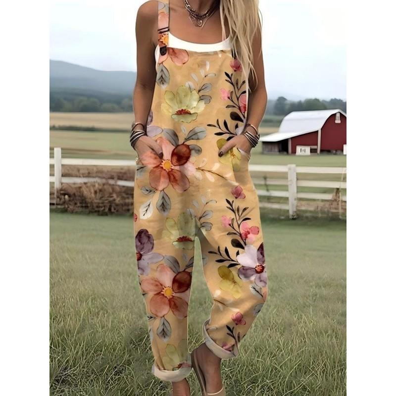 Womens Sleeveless Jumpsuit With Vintage Print Loose Fit Streetwear Style 2026