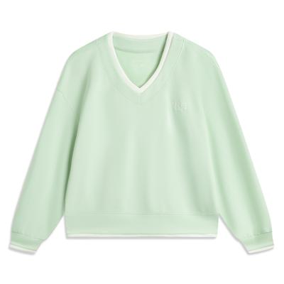Bequemer lässiger einfacher V-Ausschnitt Pullover Locker Langarm Sweatshirt Damen Sweatshirt Eisgrün AWDV886-3