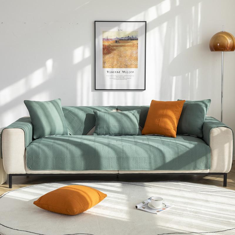 Four Seasons Universal Sanded Fabric Quilted Embroidered Sofa Cushion Modern Simple Solid Color Sofa Cushion Towel.