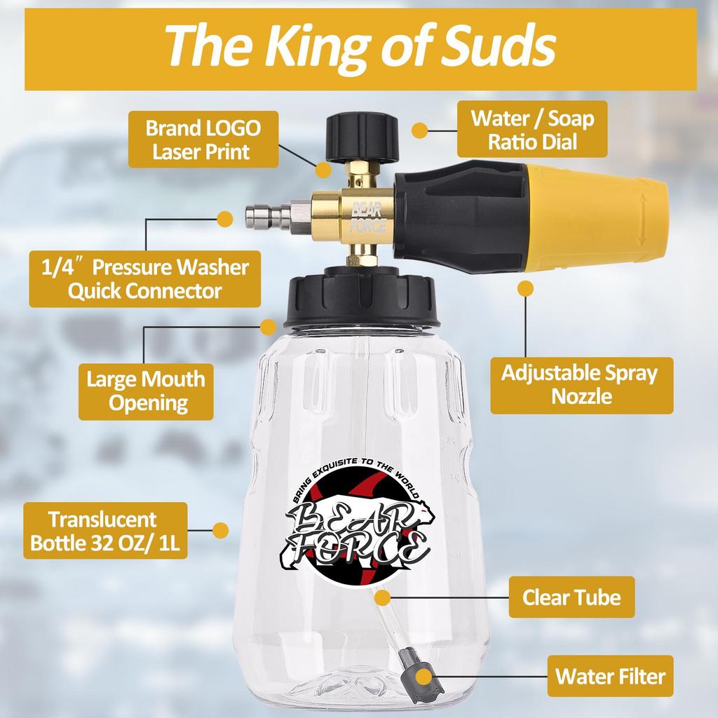 Pressure Washer Aluminum Foam Cannon Foam Generator Snow Foam Lance with 1/4” Quick Connector for Portland Husky Ryobi Greenworks