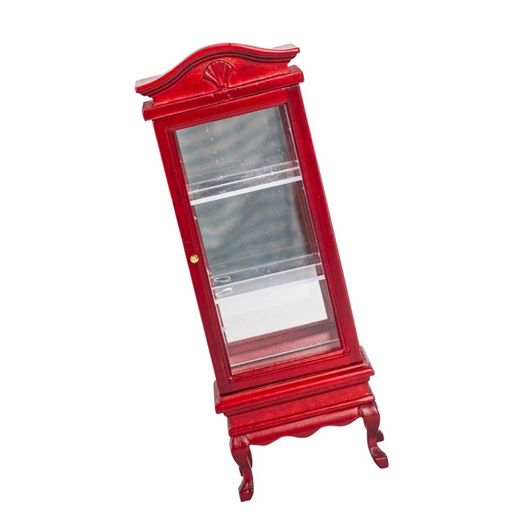 1/12 Scale Miniature Wood Display Cabinet For Dollhouse Accessories Handcrafts Realistic Wine Cabinet Model Furniture