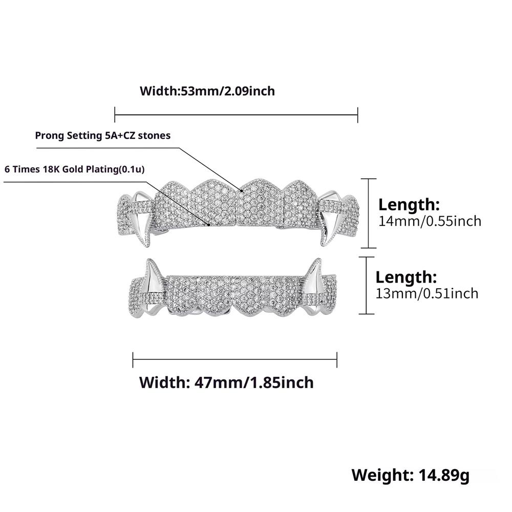 ODM Manufacturer for Personality Trend Hip-hop Silver Gold Plated Insert Geometric Zircon Anniversary Men's Braces Canine