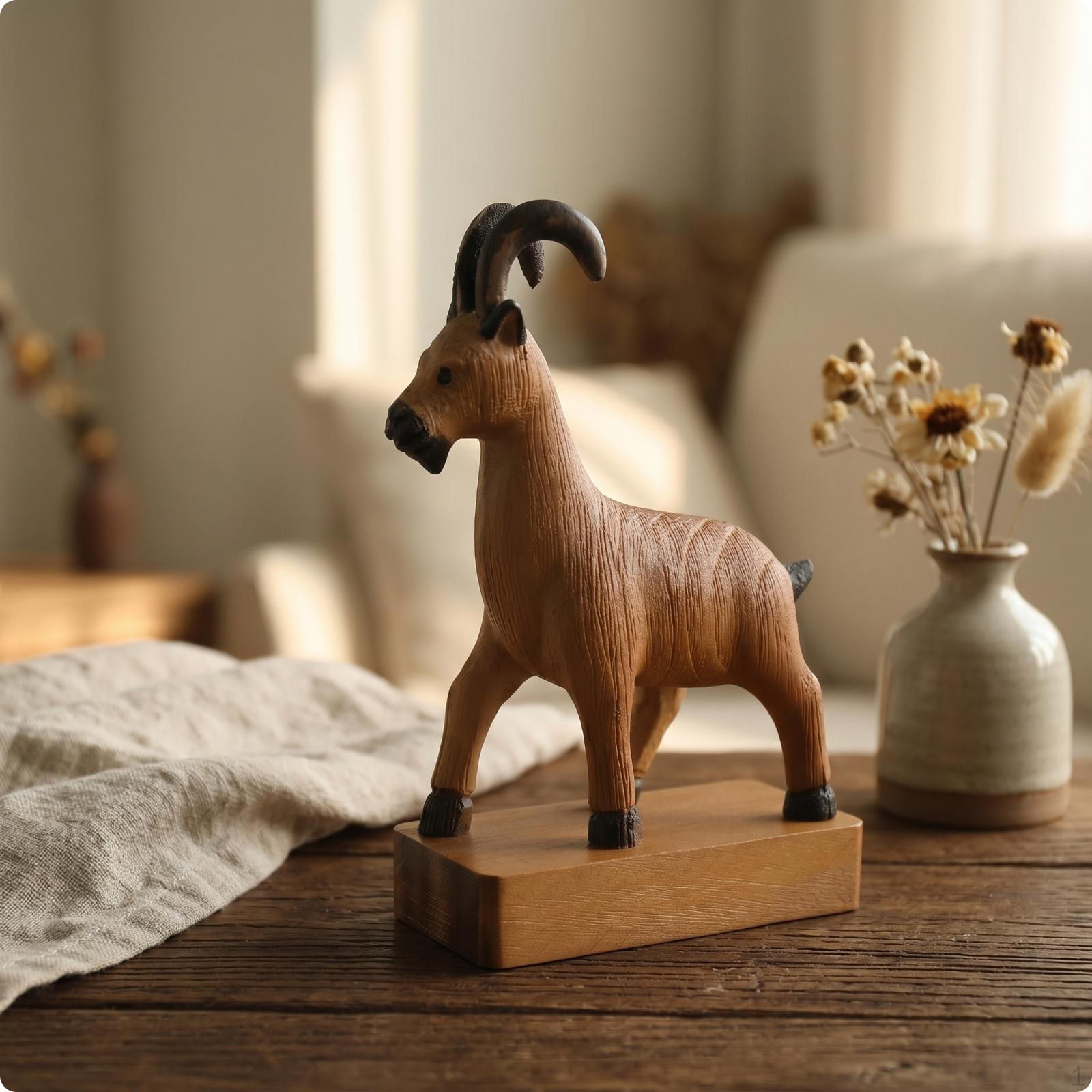 Wooden Caprine Figurine Rustic Nordic Handcrafted Farm Animal Sculpture S Wood