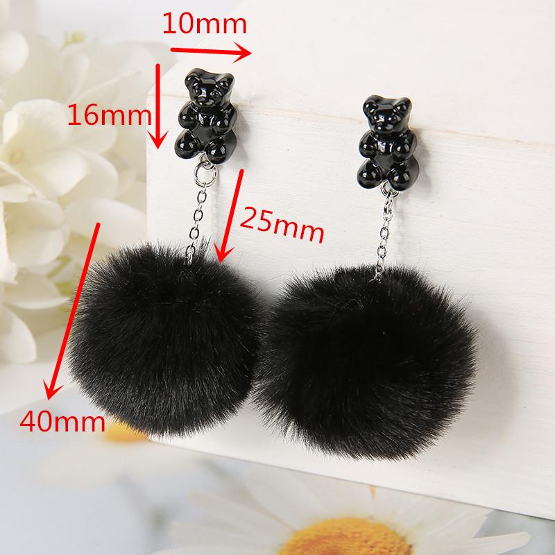 1Pair Cute Pompom Stud Earring Multicolours Resin Candy Bear Charms  With Puffer Ball Fashion Woman Jewelry Birthday Gift