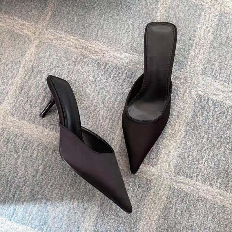2025 Spring Pointed Toe Women Mules Slipper Fashion Candy Color Ladies Elegant Dress Sandal Square Low Heel Slip On Slides Shoes