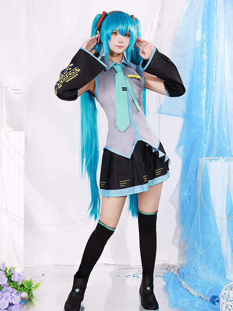 אנימה דמות ביצועים בגדים Hatsune Miku MIKU אנימה בגדים קוספליי בגדים חצאית אותו חליפה פאה אביזרים ליל כל הקדושים