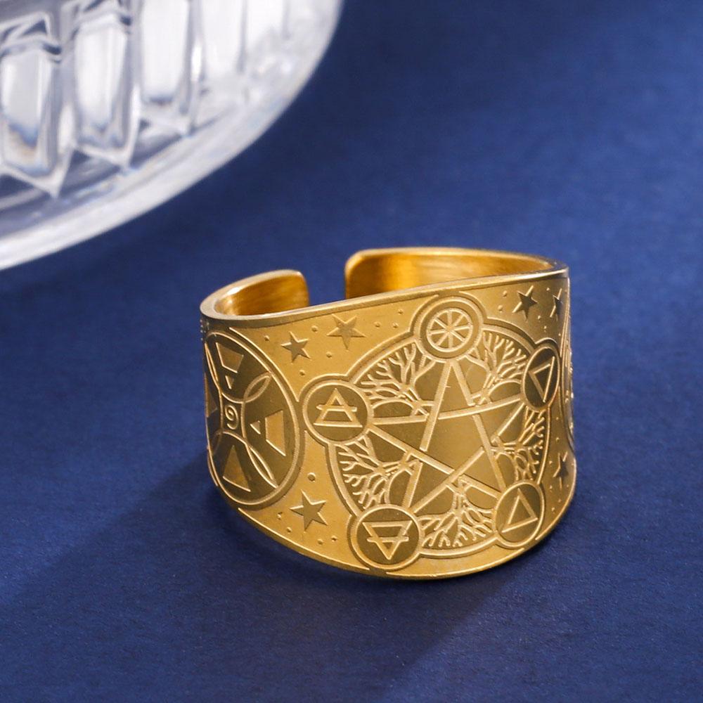COOLTIME Pentagram Men Ring Stainless Steel Tetragrammaton Amulet Solomon Wiccan Jewelry for Protection