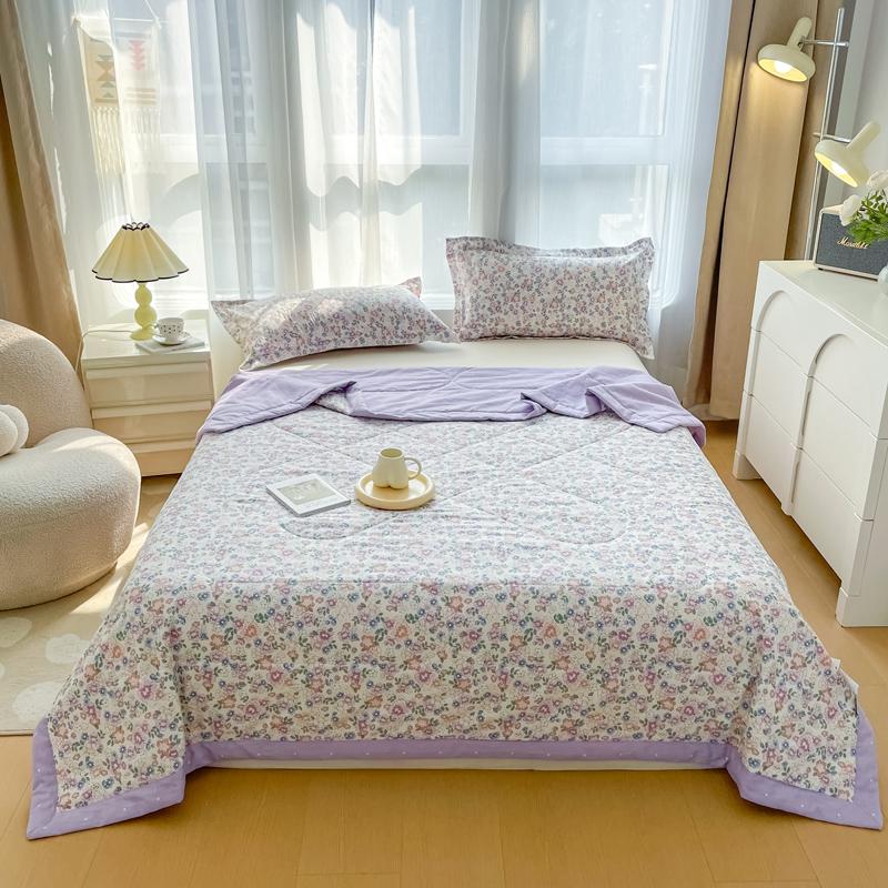 Pastoral Flowers Print Summer Quilt 100% Cotton Home Bedroom Soft Breathable Air Conditioning Quilted Quilt Machine Washable