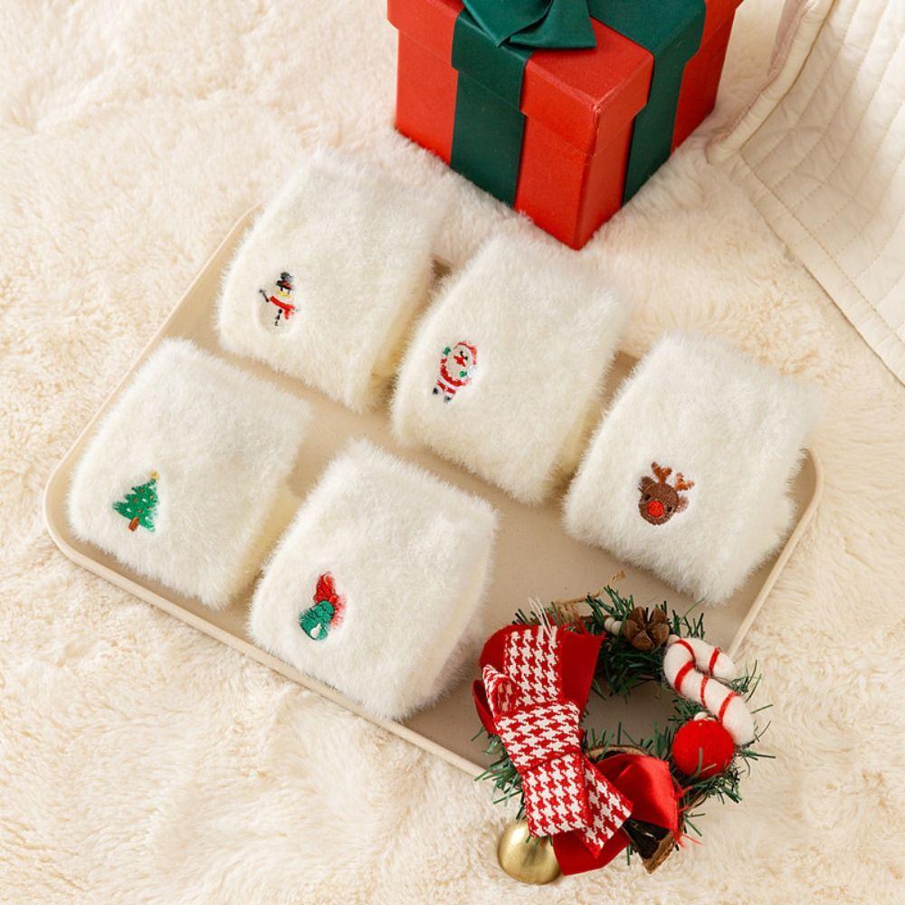 Winter Warm Christmas Pattern Socks Mink Velvet Xmas Tree Snowman Elk Socks