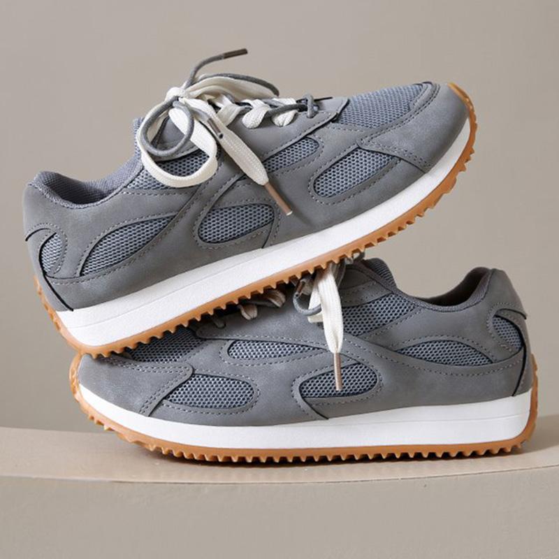 Fashion Gray Lace Up Sneakers for Women Breathable Mesh Sports Shoes Woman Autumn Winter Non Slip Soft Insole Vulcanize Shoes Mujer