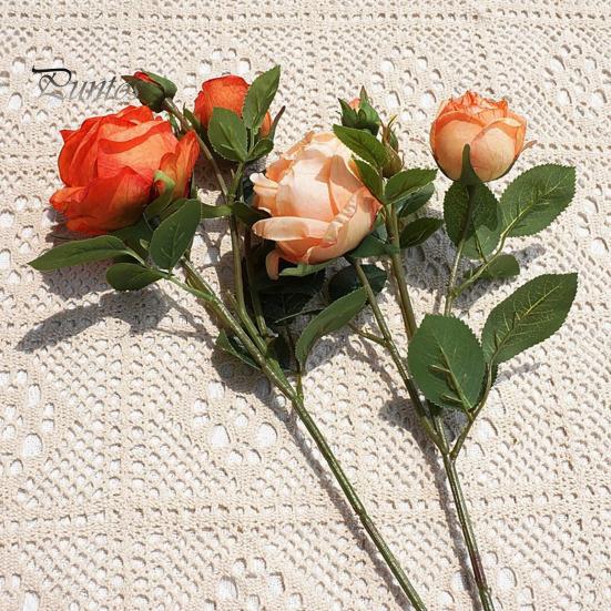 Artificial Rose with Stem Green Leaves Realistic Fake Flower Wedding Party Home Office Table Centerpiece Faux Floral Branch Decoration