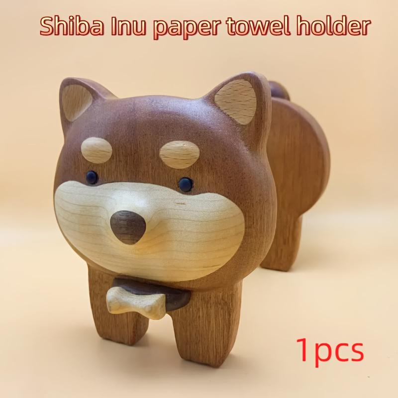Charming Shiba Inu Toilet Paper Holder Handcrafted Solid Wood Bathroom Accessory with Adorable Dog Design, Minimalist Bamboo Decor for Dog Lovers