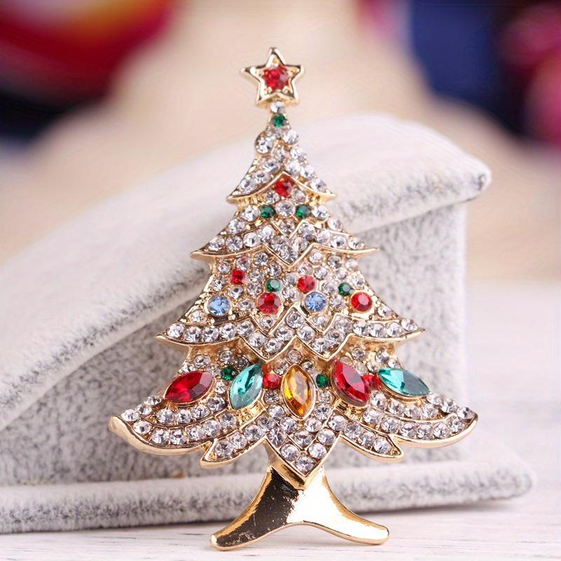 Christmas Fashion Christmas Tree Pin Vintage Christmas Brooch Rhinestone Brooch, Holiday Birthday Party Gift, Dress Accessory Pin