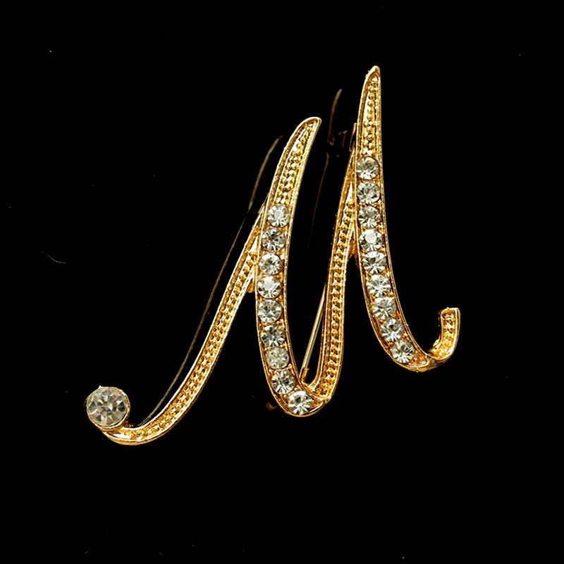 [HS]1Pc Fashion Rhinestone 26 English Letters Pin Golden Color Brooch Women Personality Clothing Accessory Trendy Gift