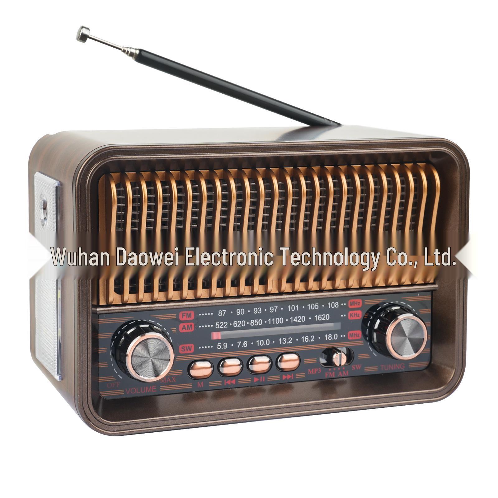 

Bluetooth Retro Radio - FM/AM/SW, MP3 Player, LED Flashlight, Card Slot, Multi-band, Multifunctional темно-коричневого кольору