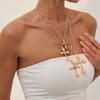 Hip Hop Ins Style Pearl Stacked Cross Pendant Necklace Versatile Metallic Chain Necklace for Men and Women