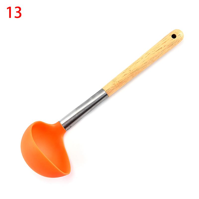 Silicone Kitchenware Non-Stick Heat-Resistant Cookware Kitchen Utensils Set Spatula Shovel Spoon Wooden Handle Cooking Tool Set