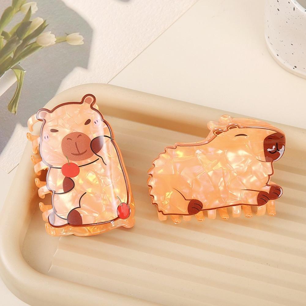 

1/3Pcs Flower Small Shark Clip Set Acrylic Cartoon Capybara Hair Clip Miss Hippo Hair Claw Travel Style 7