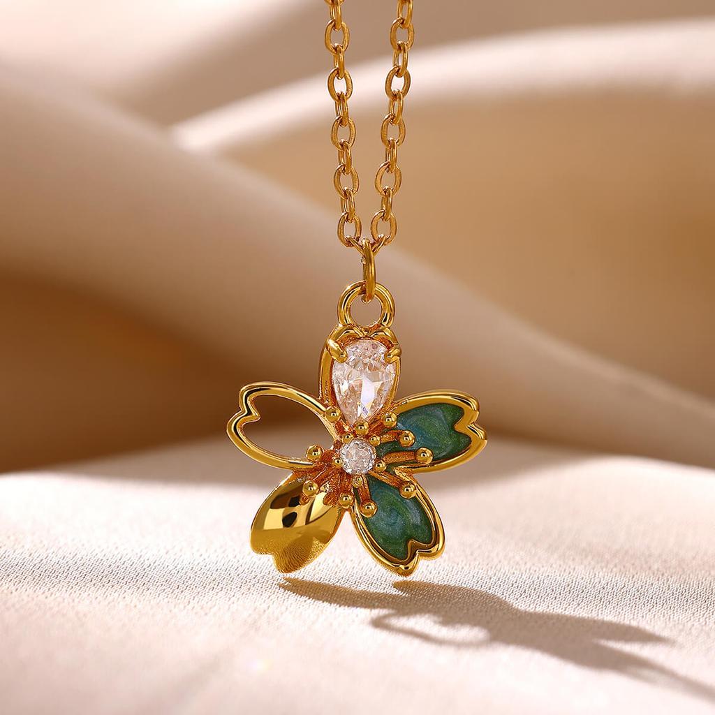 Vintage Enamel Necklace For Women Gold Color Flower Stone Charm Bee Sun Pendant Drip Oil Collier Femme Aesthetic Jewelry Gifts