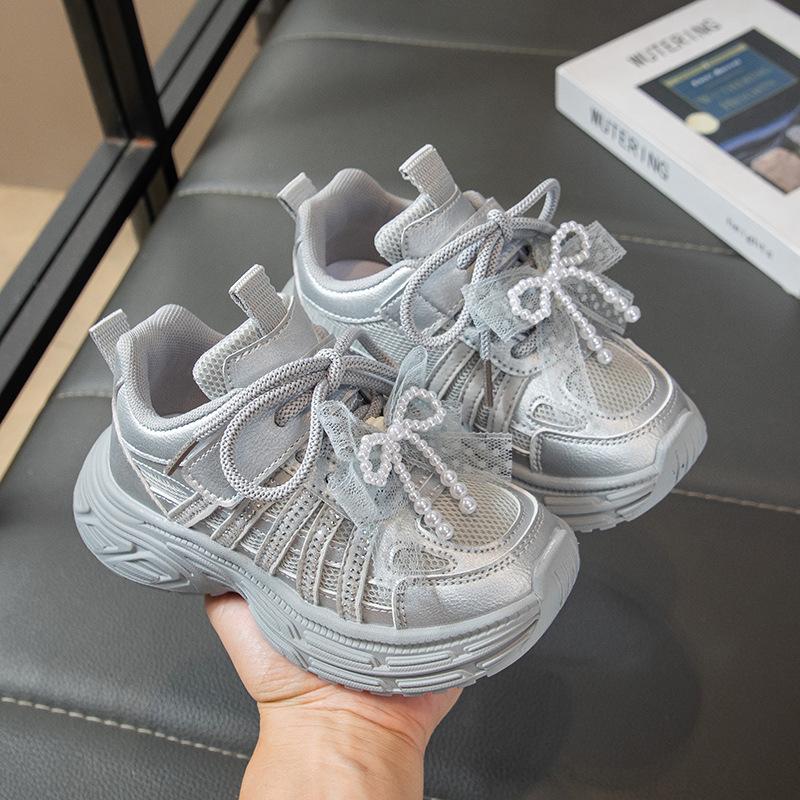 

Classmates Girls Little White Shoes Autumn 2025 New Mesh Breathable Children s Sports Dad Shoes Girls Princess Older Children 30 серый