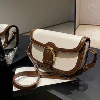 Bolsos Bandolera con Solapa para Mujer Diseño de Hebilla de Cinturón de Color en Contraste Bolso de Hombro Tipo Silla de Montar Nuevo Bolso de Mano de Diseñador de Lujo