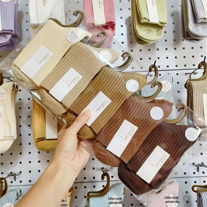 

Женские утолщенные хлопковые носки до середины икры - Теплые, однотонные для осени и зимы One Size