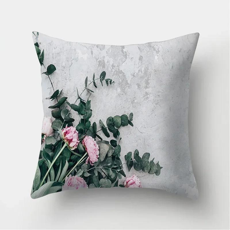 Rose Flowers Polyester Cushion Cover  Nordic Style Home Decoration Throw Pillow For Sofa Bed Car Pillow Case