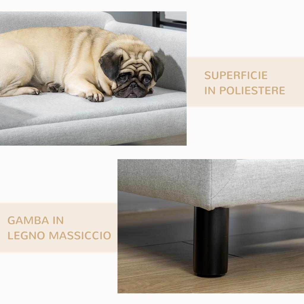 Velvet Dog Sofa for Medium and Small Dogs with Cushion, Armrests and Backrest, 82x54x36 Cm, Light Grey