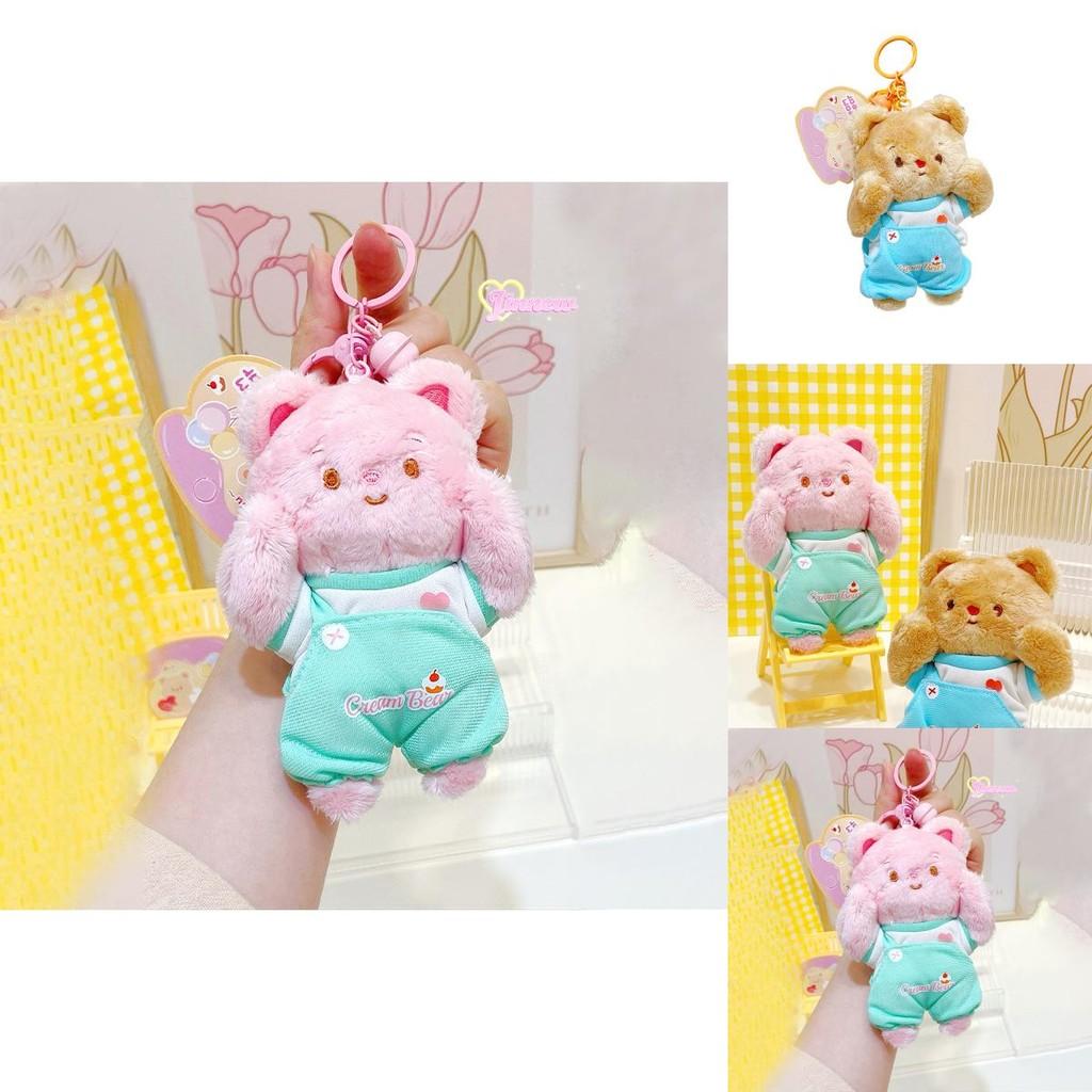 Niedlicher brauner und rosa Plüschbär-Gesichtsschlüsselanhänger für Paare und Rucksackzubehör