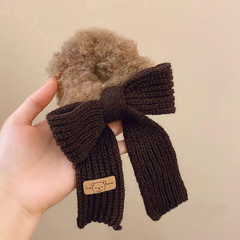 Cute Bow Rubber Band Lamb Wool Bowel Hair Rings Knitted Wool Plush Ponytail Hair Tie Headwear Scrunchies Girls Hair Accessories