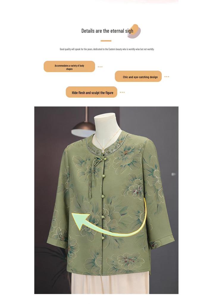 Women's Summer Seven-Sleeve Shirt - Mid-Aged & Elderly, Chinese Style