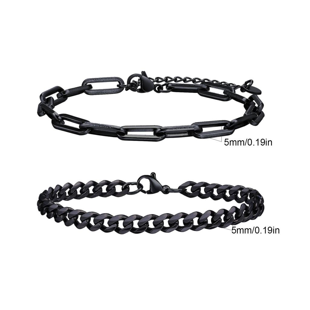 2pcs Men's Chain Bracelets,Stainless Steel Silver Gold Black Color Twist Rope Chain Wristband,Trendy Cuban Link Chains Gift