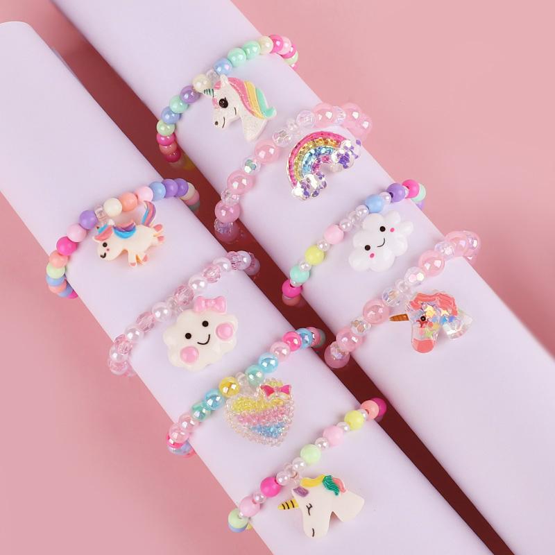 5pcs Rainbow Unicorn Colorful Beads Bracelet Kids Birthday Party Favors for Guest Goodie Bag Pinata Filler Girls Christmas Gift
