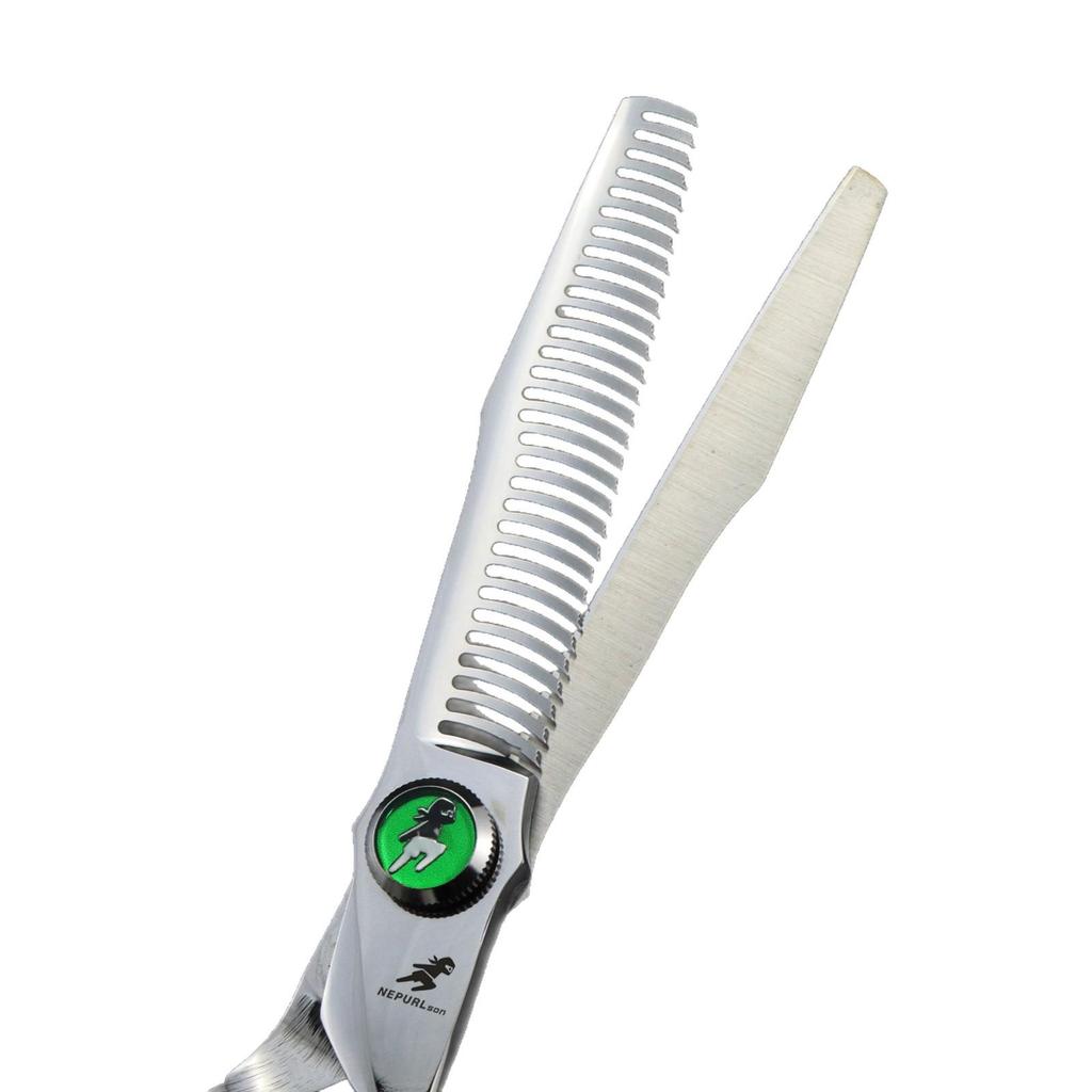 6.0-Inch Serrated Green Gem Hairdressing Scissors - Straight Shears with Antler Fishbone Design