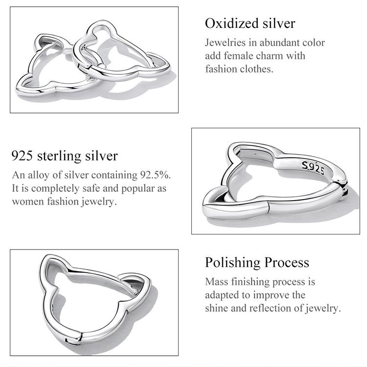 WOSTU 925 Sterling Silver Simple Cute Cat Earrings for Women Fine Jewelry