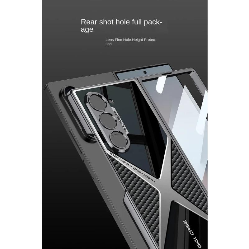 Electroplated Leather Phone Case for Samsung Galaxy Z Fold 6 5 4 3 Fold6 Fold5 Fold4 Fold3 5G Hard Shell Protective Film Cover