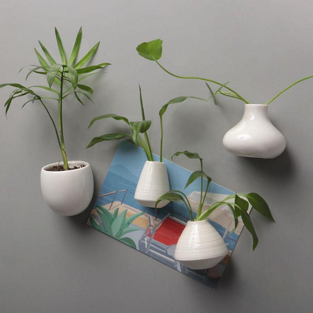 3D Miniature Flower Vase Fridge Sticker White Porcelain Mini Vase Refrigerator Patch  Kitchen Decor
