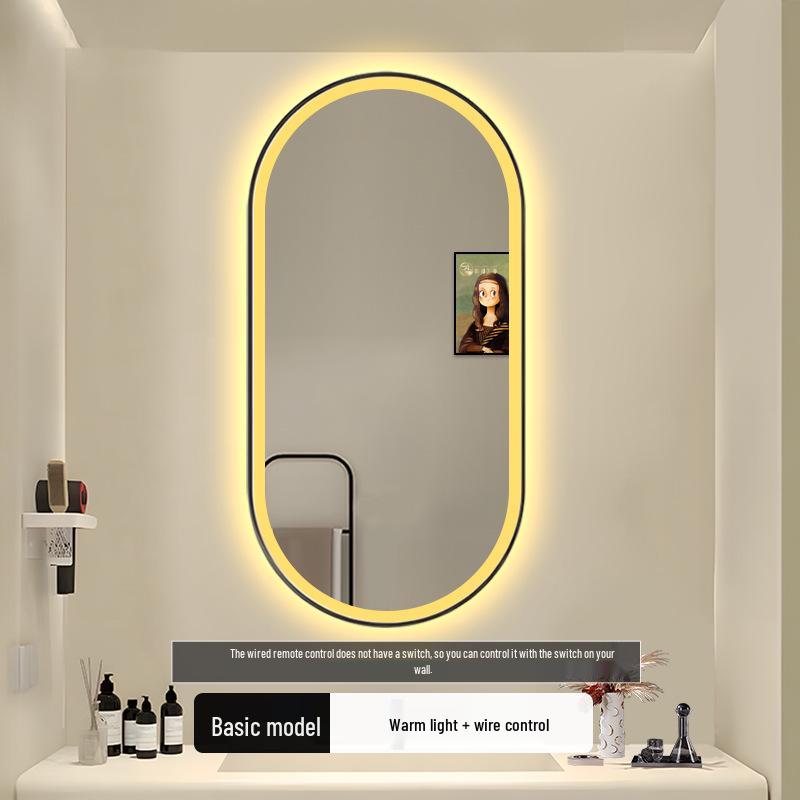 Oval LED Illuminated Aluminum Bathroom Mirror with Smart Makeup Features