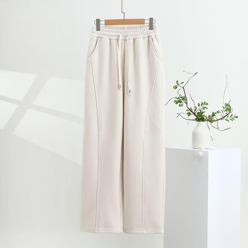 

Autumn Fleece Loose Pants Drape American Banana Pants Plus Size Slim Looking Casual Pants Easiest for Match Pure Color Straight-leg Sports Pants Beige XL (65.00 kg-72.50 kg recommended