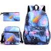 Prestonplayz Bedruckter Sternenhimmel Rucksack Lässige Schülertasche Kleine Umhängetasche Federmäppchen Dreiteiliges Set