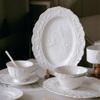 Ceramic Cup and Saucer White Embossed Angel Handmade Coffee Cup Saucer Oval Plate French Elegant Tableware Fruit Dessert Bowl