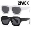 2PCS New Fashion Black Small Rectangular Thick Frame Sunglasses for Men and Women Rectangular Summer Wear Outdoor Travel Shades