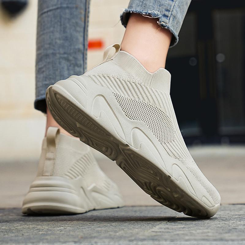 Summer mesh fly-woven sneakers no shoelace size casual large size knitted socks shoes