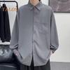 Men Spring Fall Shirt Turn-down Collar Loose Fit Retro Japanese Style Single-breasted Long Sleeves Pure Color Mid Length Young Formal Business Event